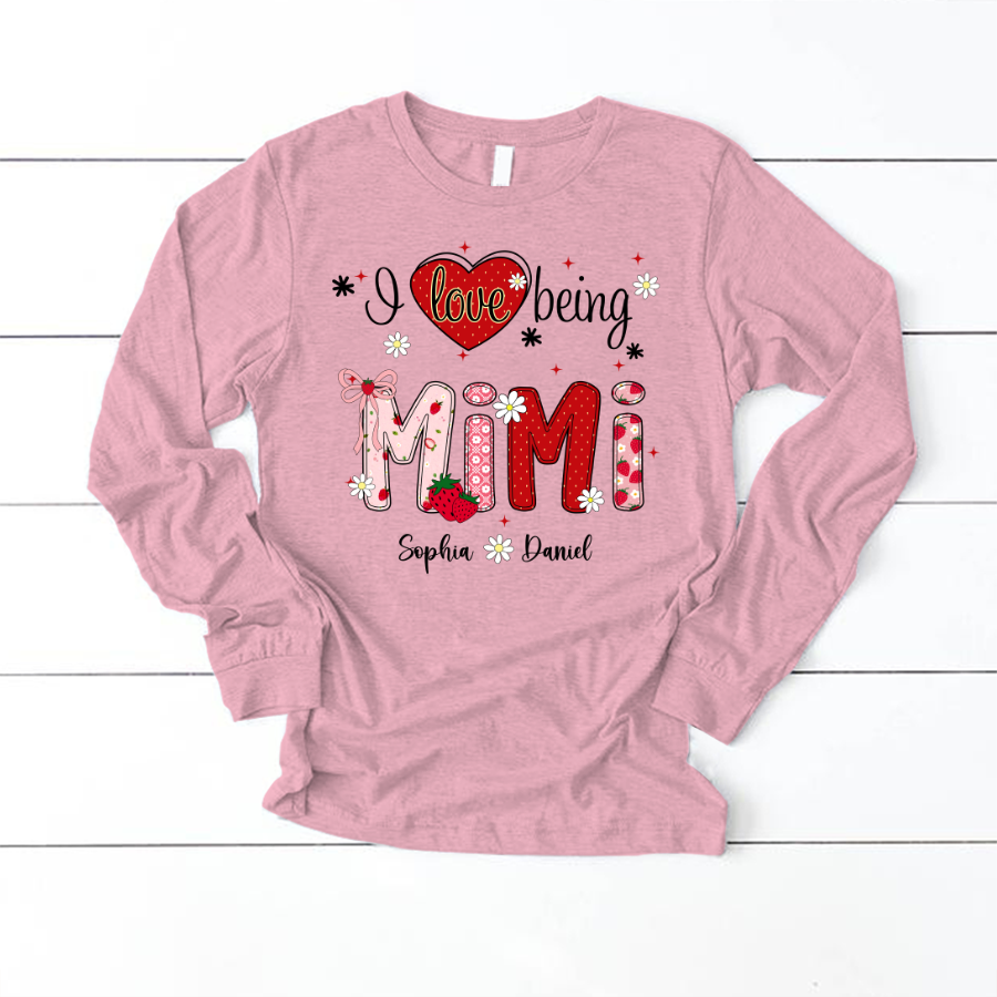 I Love Being A Mimi, Mimi Grandma Nana Strawberry And Grandkids Sweet Summer Time Shirt