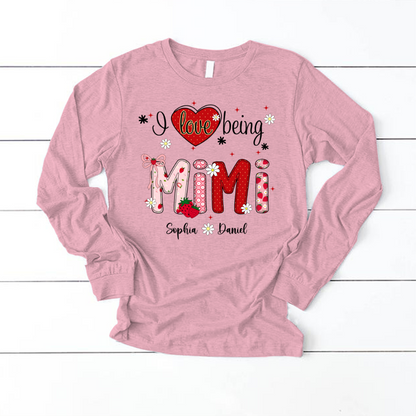 I Love Being A Mimi, Mimi Grandma Nana Strawberry And Grandkids Sweet Summer Time Shirt