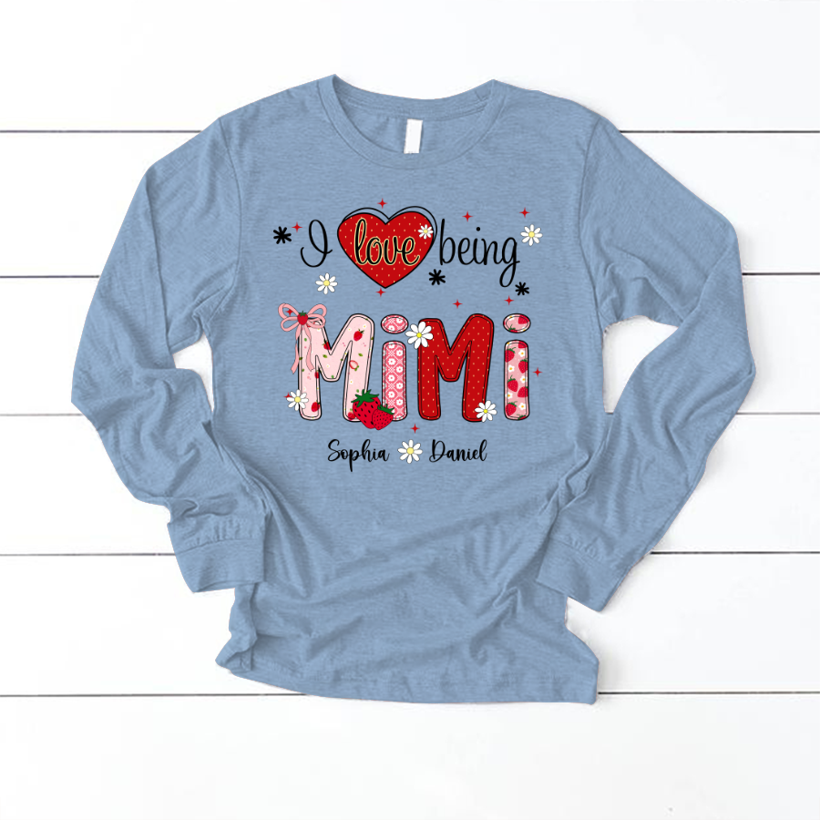 I Love Being A Mimi, Mimi Grandma Nana Strawberry And Grandkids Sweet Summer Time Shirt