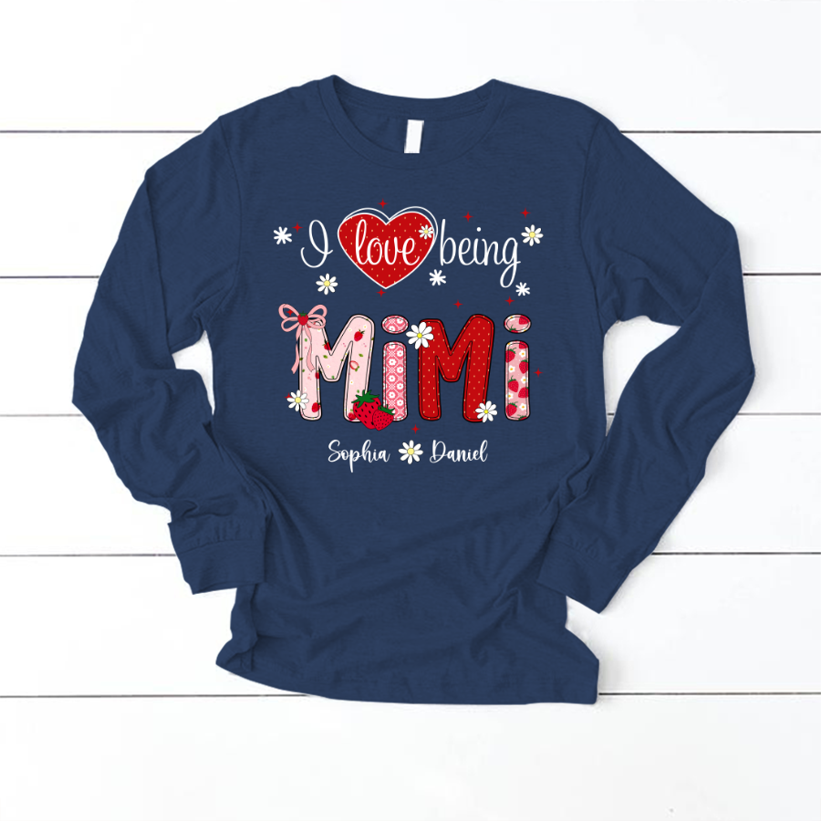 I Love Being A Mimi, Mimi Grandma Nana Strawberry And Grandkids Sweet Summer Time Shirt