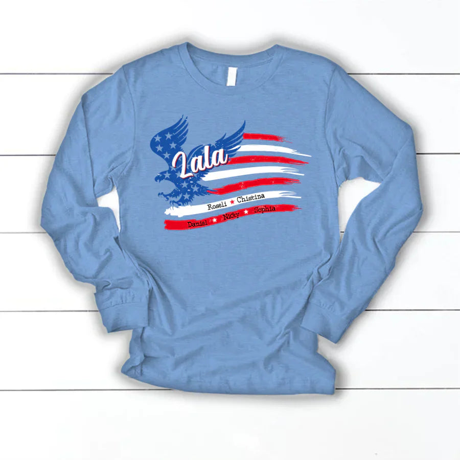 Lala With Grandkids Names 4th Of July CTL94 Longsleeve