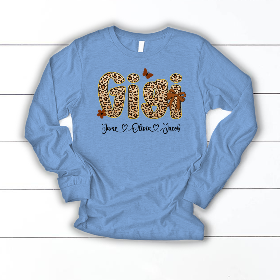 Leopard Gigi Bow Custom Grandma And Grandkids Shirt