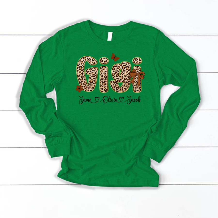 Leopard Gigi Bow Custom Grandma And Grandkids Shirt