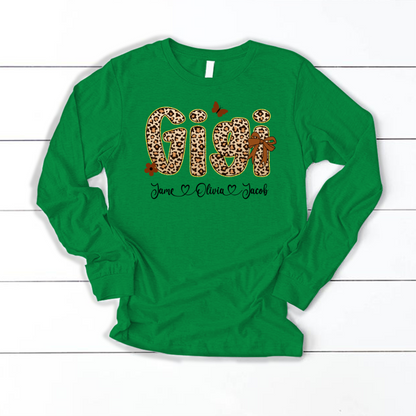 Leopard Gigi Bow Custom Grandma And Grandkids Shirt