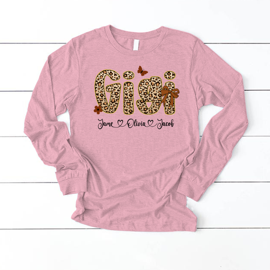 Leopard Gigi Bow Custom Grandma And Grandkids Shirt