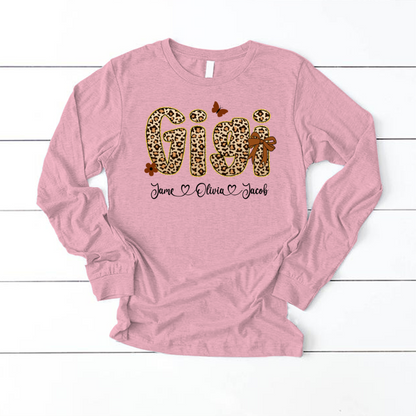 Leopard Gigi Bow Custom Grandma And Grandkids Shirt