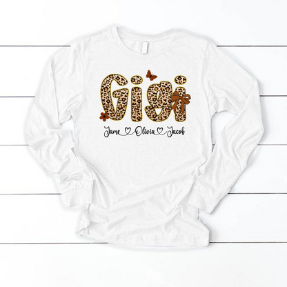 Leopard Gigi Bow Custom Grandma And Grandkids Shirt