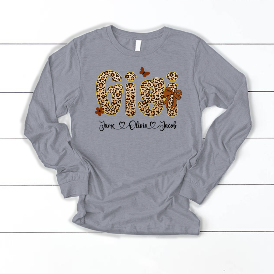 Leopard Gigi Bow Custom Grandma And Grandkids Shirt