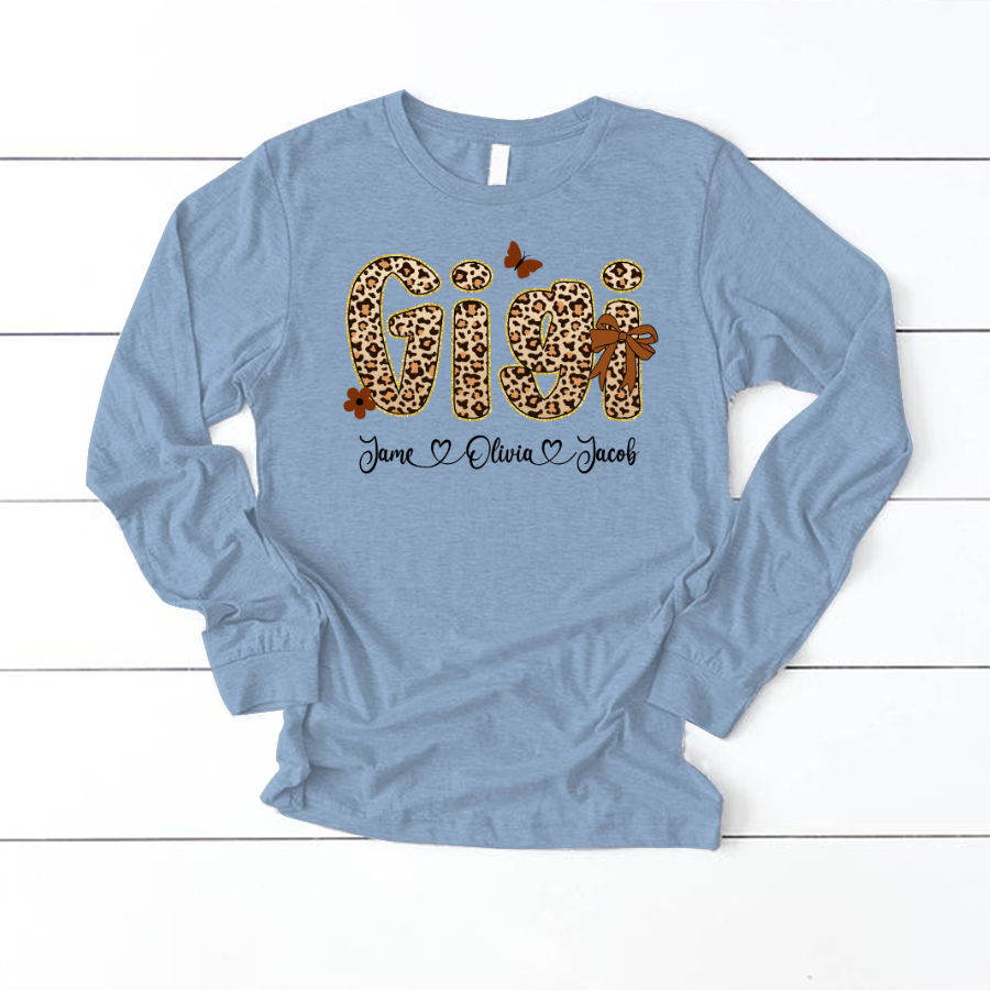Leopard Gigi Bow Custom Grandma And Grandkids Shirt