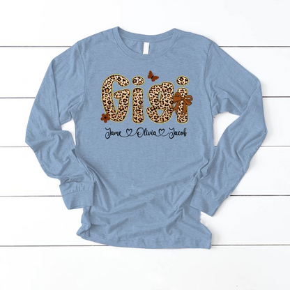Leopard Gigi Bow Custom Grandma And Grandkids Shirt