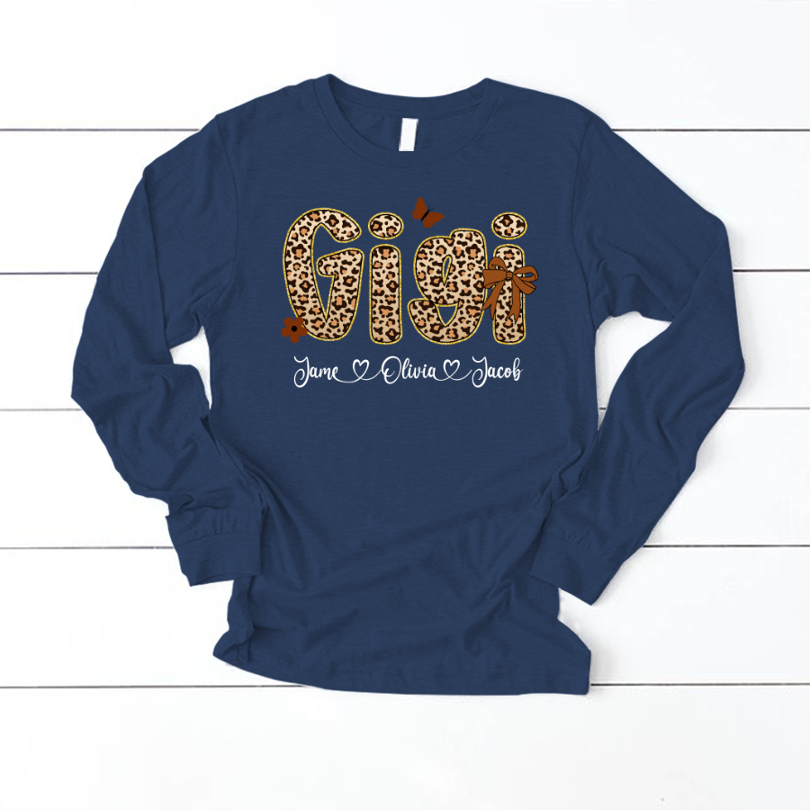 Leopard Gigi Bow Custom Grandma And Grandkids Shirt