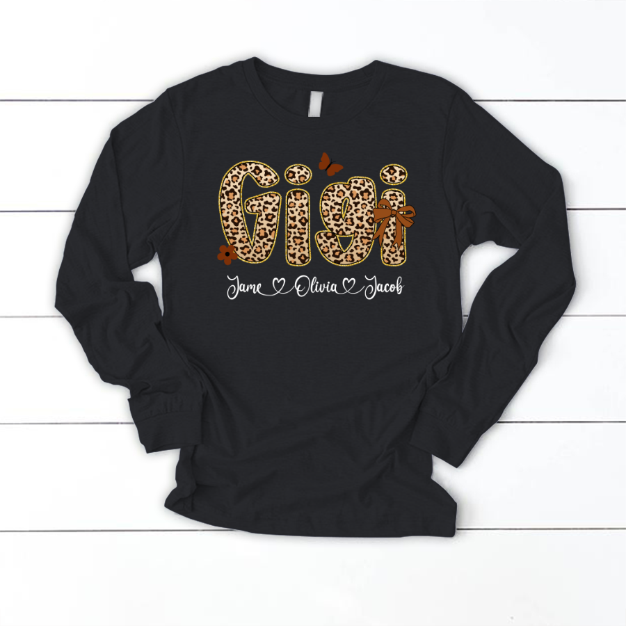 Leopard Gigi Bow Custom Grandma And Grandkids Shirt