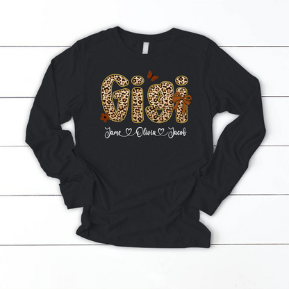 Leopard Gigi Bow Custom Grandma And Grandkids Shirt