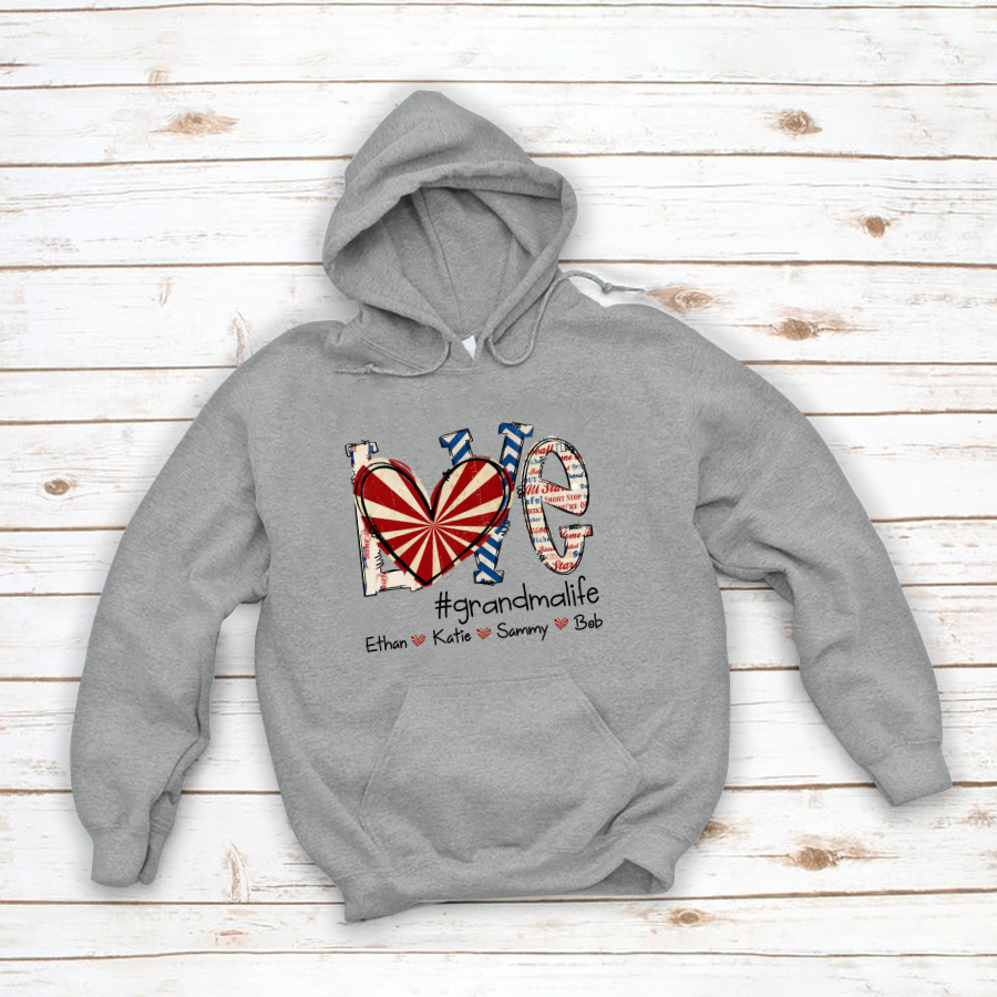 Love Grandma Baseball  And Grandkids, Love Baseball Grandma Iron On Hoodie