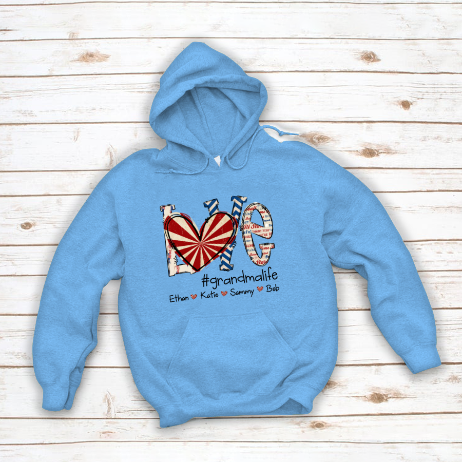 Love Grandma Baseball  And Grandkids, Love Baseball Grandma Iron On Hoodie