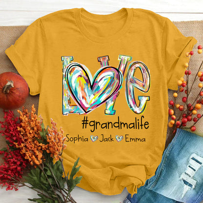 Love Grandma Life Fall Autumn Color Clipart Grandkids Name T-Shirt