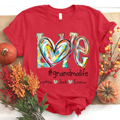 Love Grandma Life Fall Autumn Color Clipart Grandkids Name T-Shirt