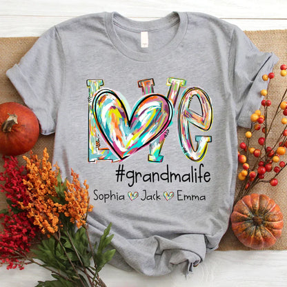 Love Grandma Life Fall Autumn Color Clipart Grandkids Name T-Shirt