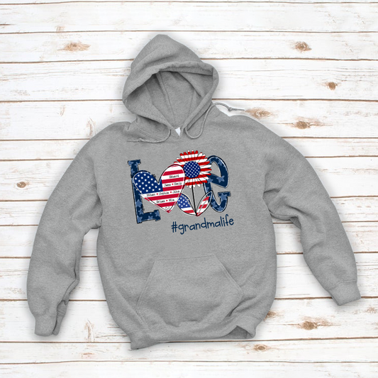 Love Grandma Life With Grandkids Heart Flag Sunflower Hoodie