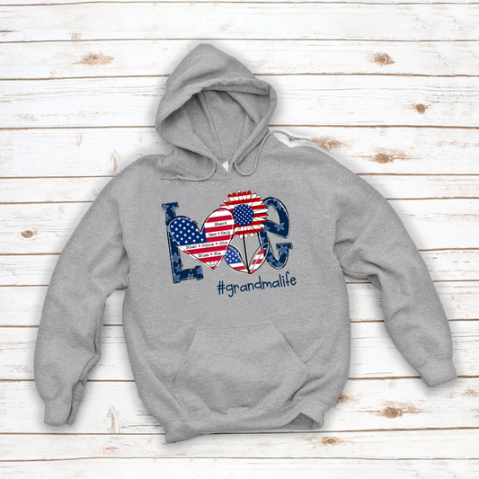 Love Grandma Life With Grandkids Heart Flag Sunflower Hoodie