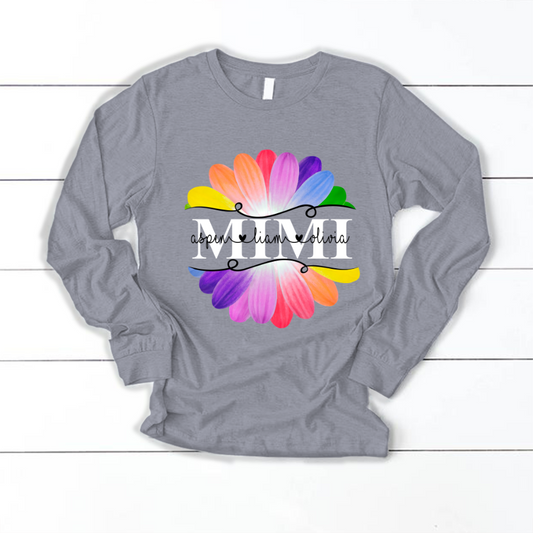 Mimi And Grandkids Flower Rainbow Longsleeve