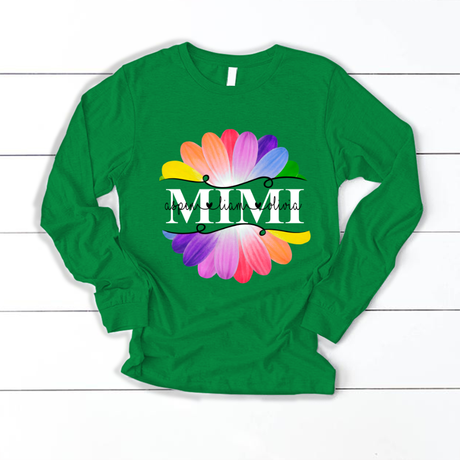 Mimi And Grandkids Flower Rainbow Longsleeve