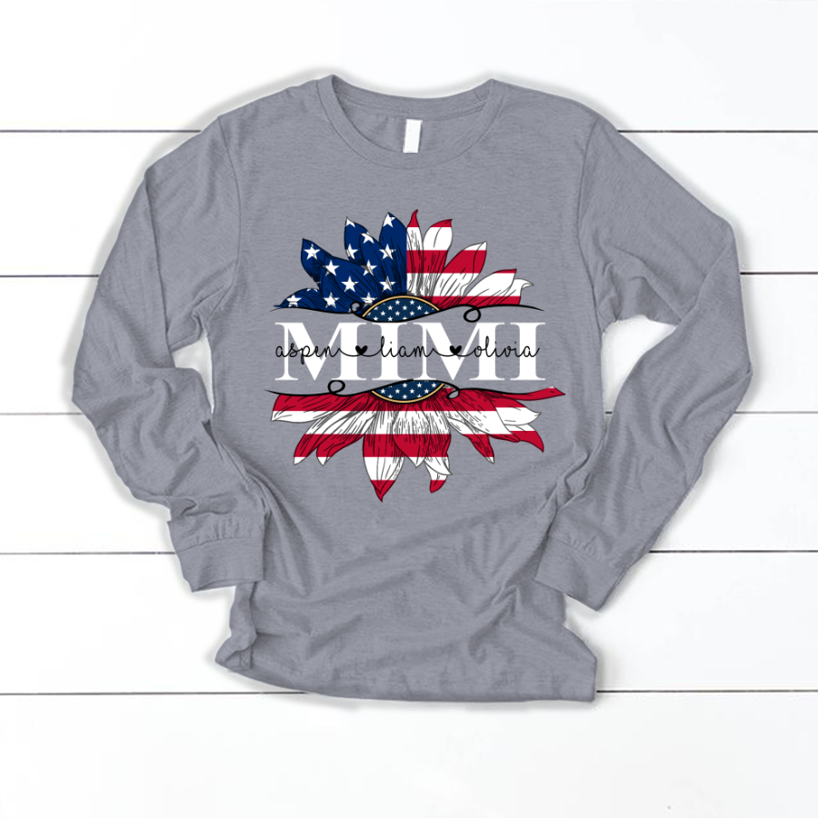 Mimi And Grandkids Sunflower Flag American Longsleeve