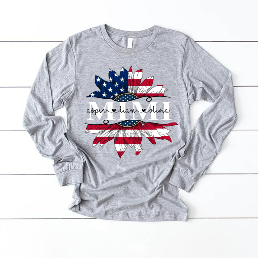 Mimi And Grandkids Sunflower Flag American Longsleeve