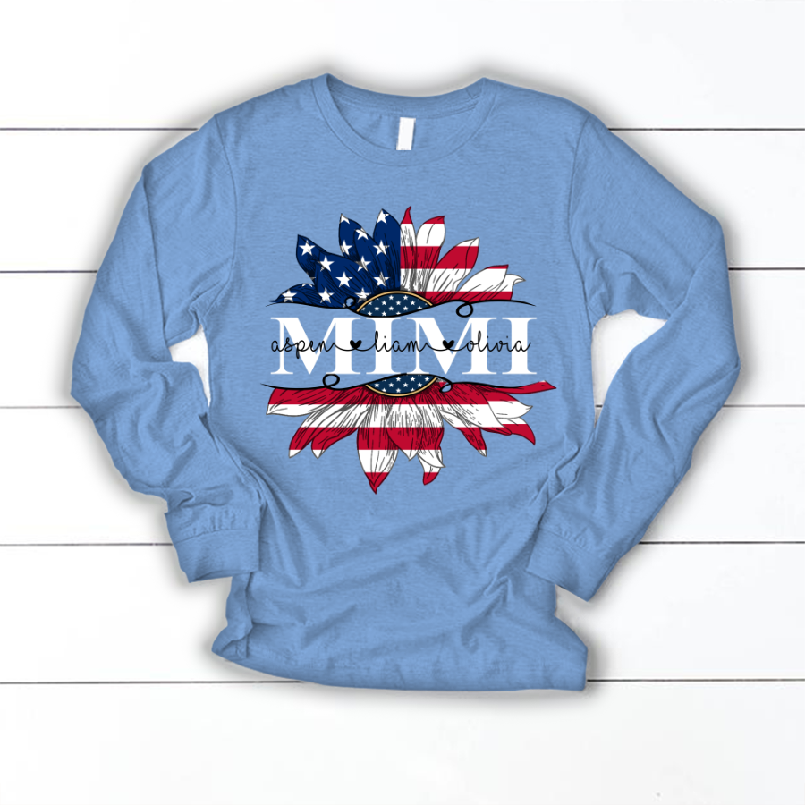 Mimi And Grandkids Sunflower Flag American Longsleeve