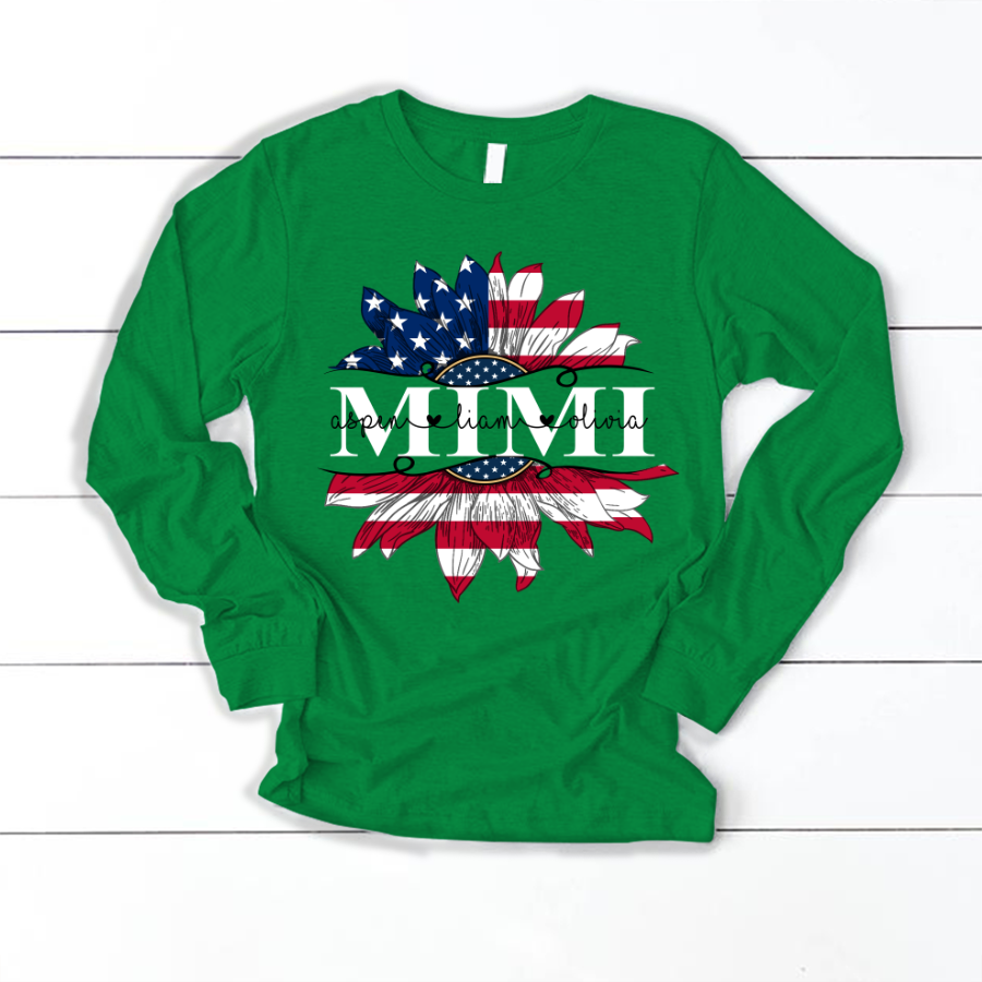 Mimi And Grandkids Sunflower Flag American Longsleeve