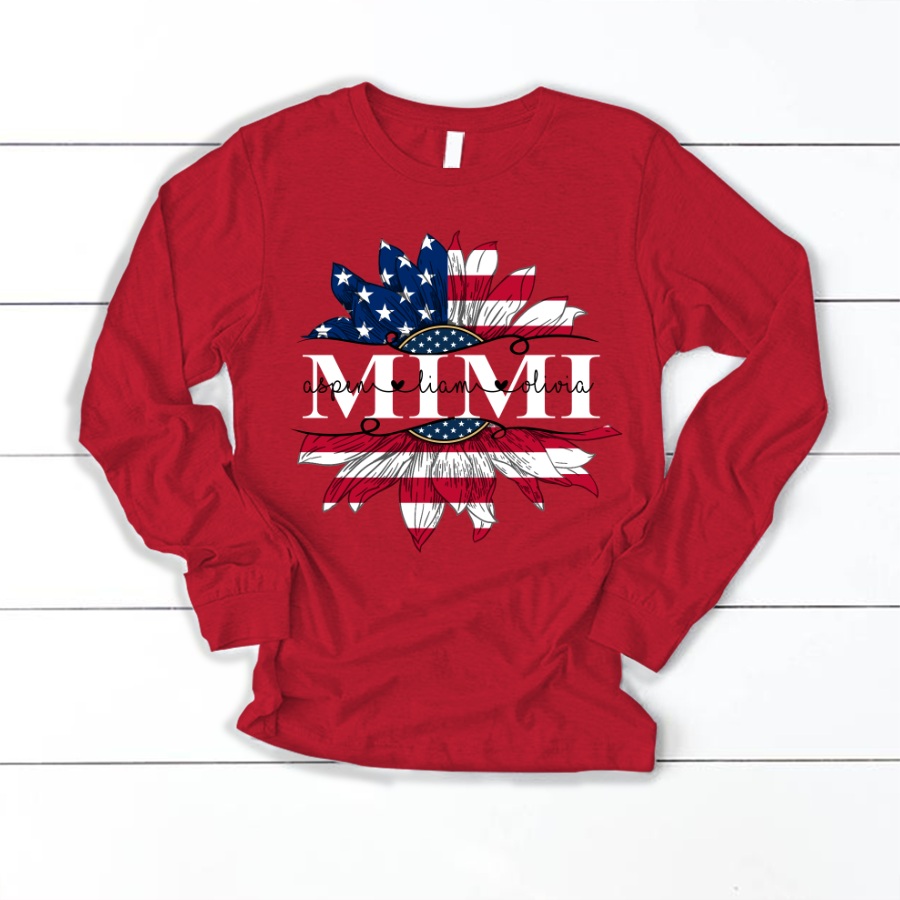 Mimi And Grandkids Sunflower Flag American Longsleeve