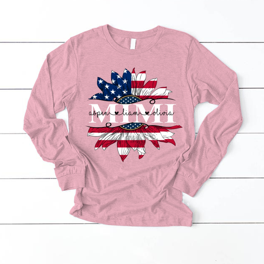 Mimi And Grandkids Sunflower Flag American Longsleeve