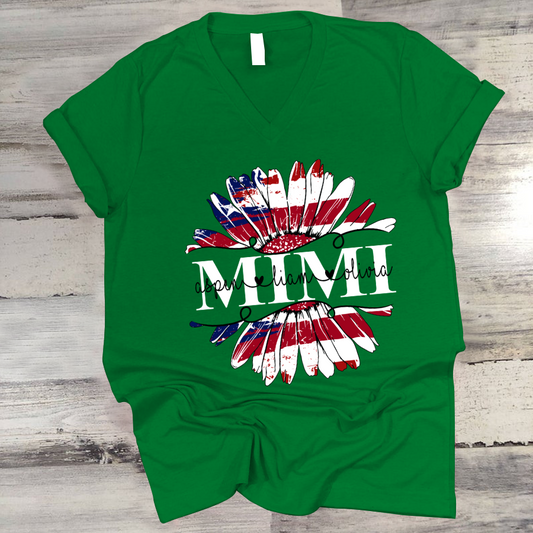 Mimi Flower Daisy Flag Custom Names And Grandkids 4th of july V-Neck