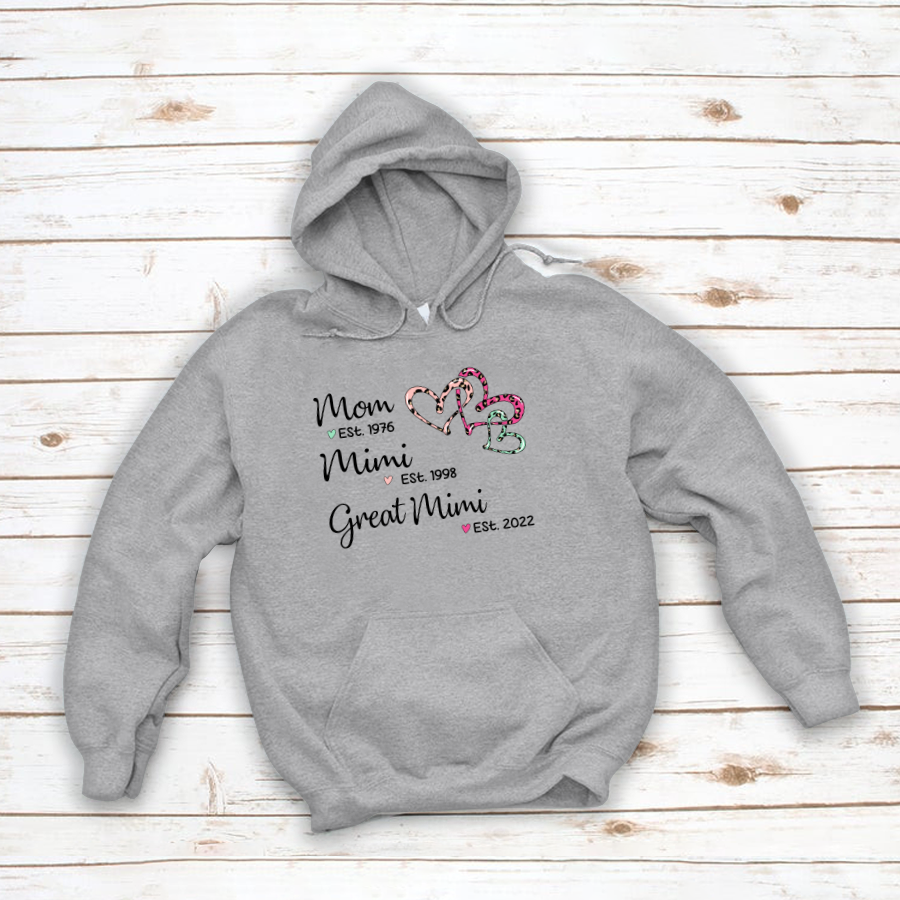 Mom Est Mimi Est Great Mimi Heart Leopard Hoodie