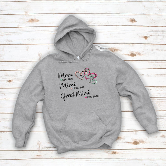 Mom Est Mimi Est Great Mimi Heart Leopard Hoodie