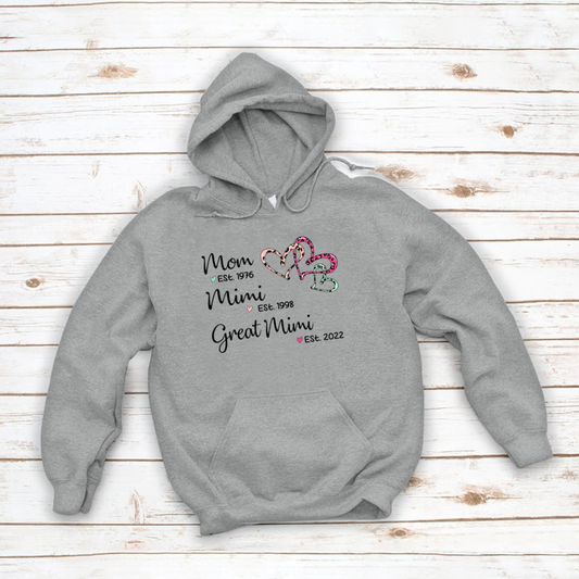 Mom Est Mimi Est Great Mimi Heart Leopard Hoodie
