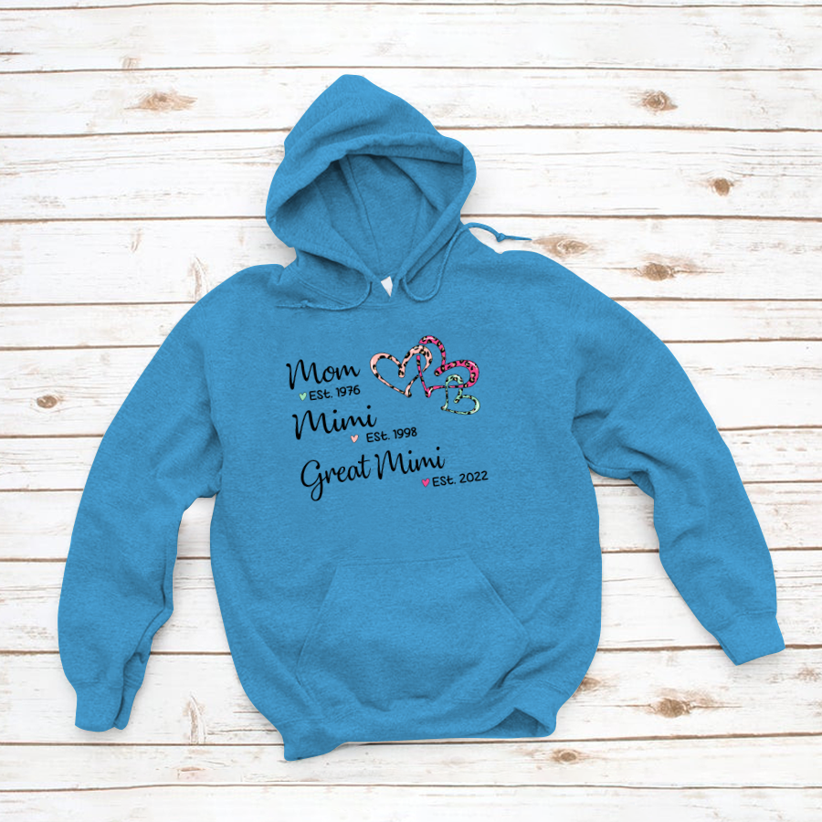 Mom Est Mimi Est Great Mimi Heart Leopard Hoodie