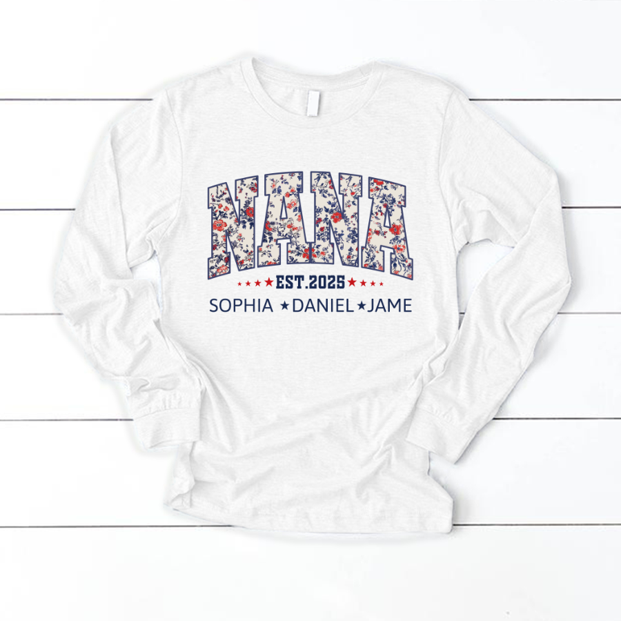 Nana America Floral Est Year Custom Nana And Grandkids