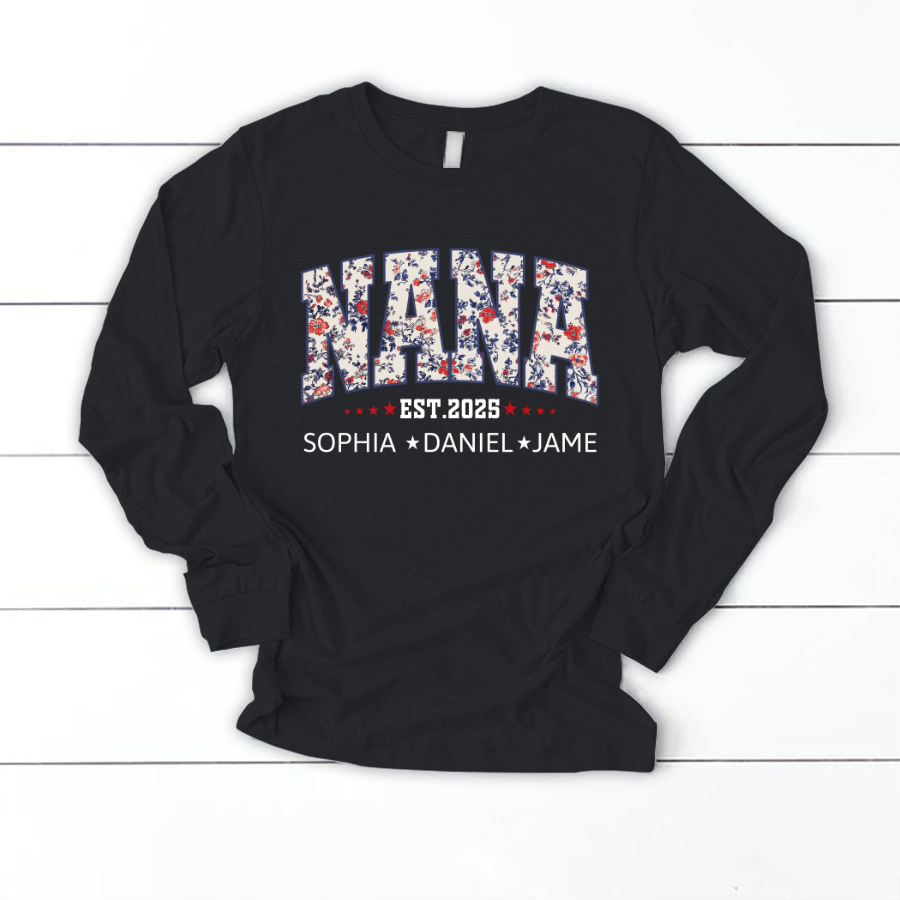 Nana America Floral Est Year Custom Nana And Grandkids
