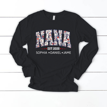 Nana America Floral Est Year Custom Nana And Grandkids