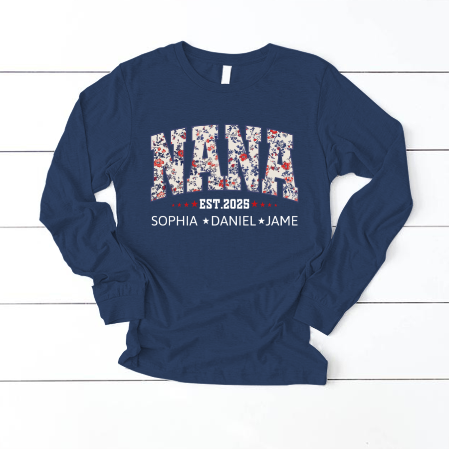 Nana America Floral Est Year Custom Nana And Grandkids