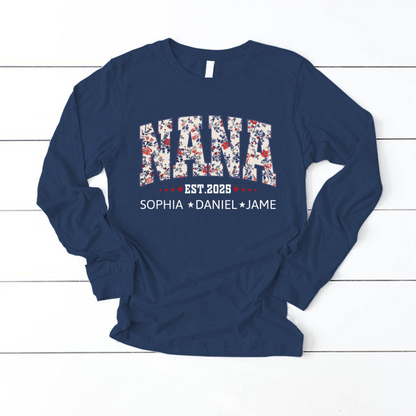 Nana America Floral Est Year Custom Nana And Grandkids