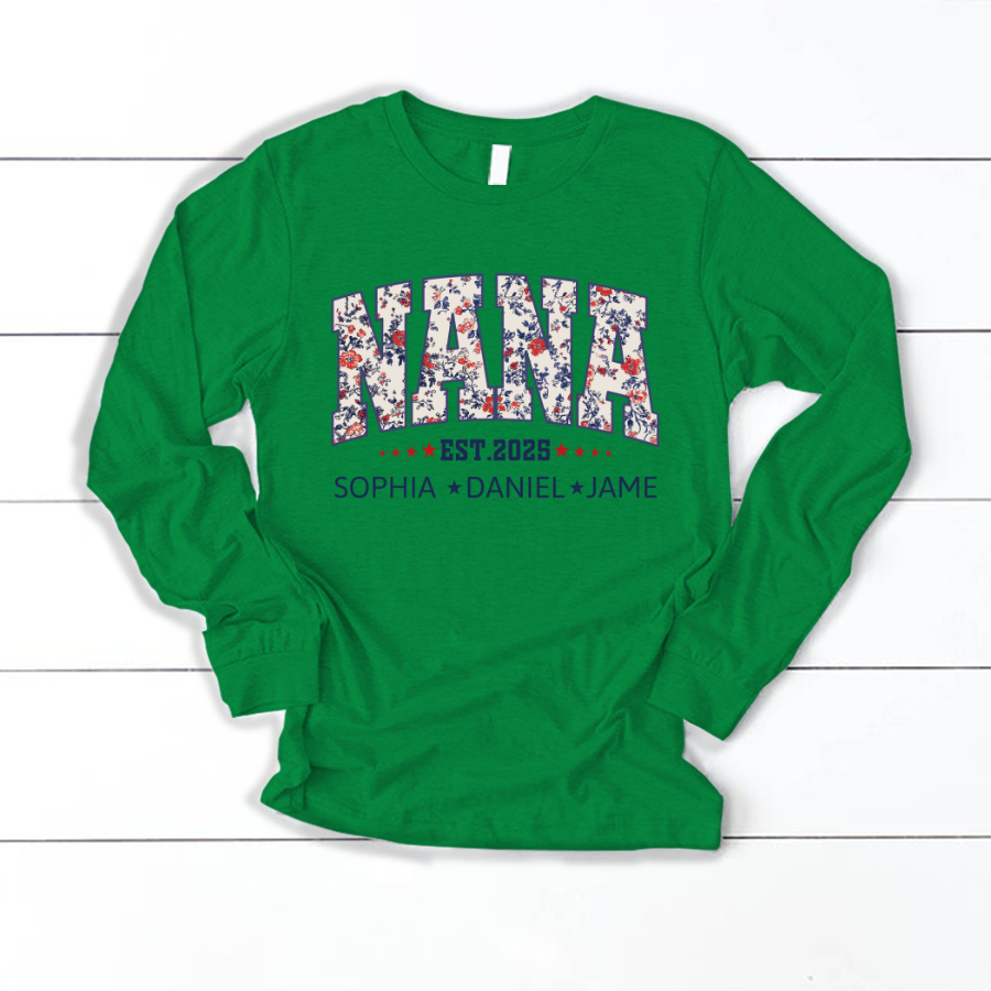 Nana America Floral Est Year Custom Nana And Grandkids