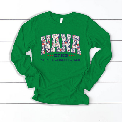 Nana America Floral Est Year Custom Nana And Grandkids
