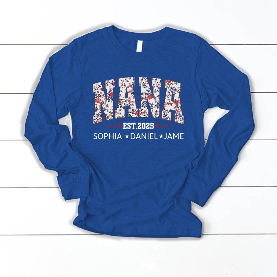 Nana America Floral Est Year Custom Nana And Grandkids