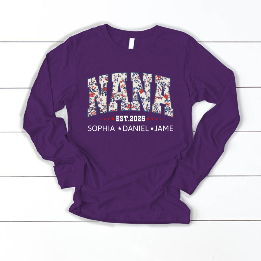 Nana America Floral Est Year Custom Nana And Grandkids