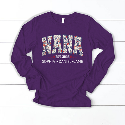 Nana America Floral Est Year Custom Nana And Grandkids