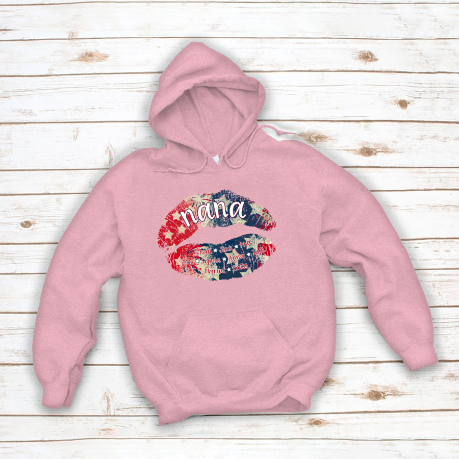 Nana Grandma American Flag Lips Hoodie