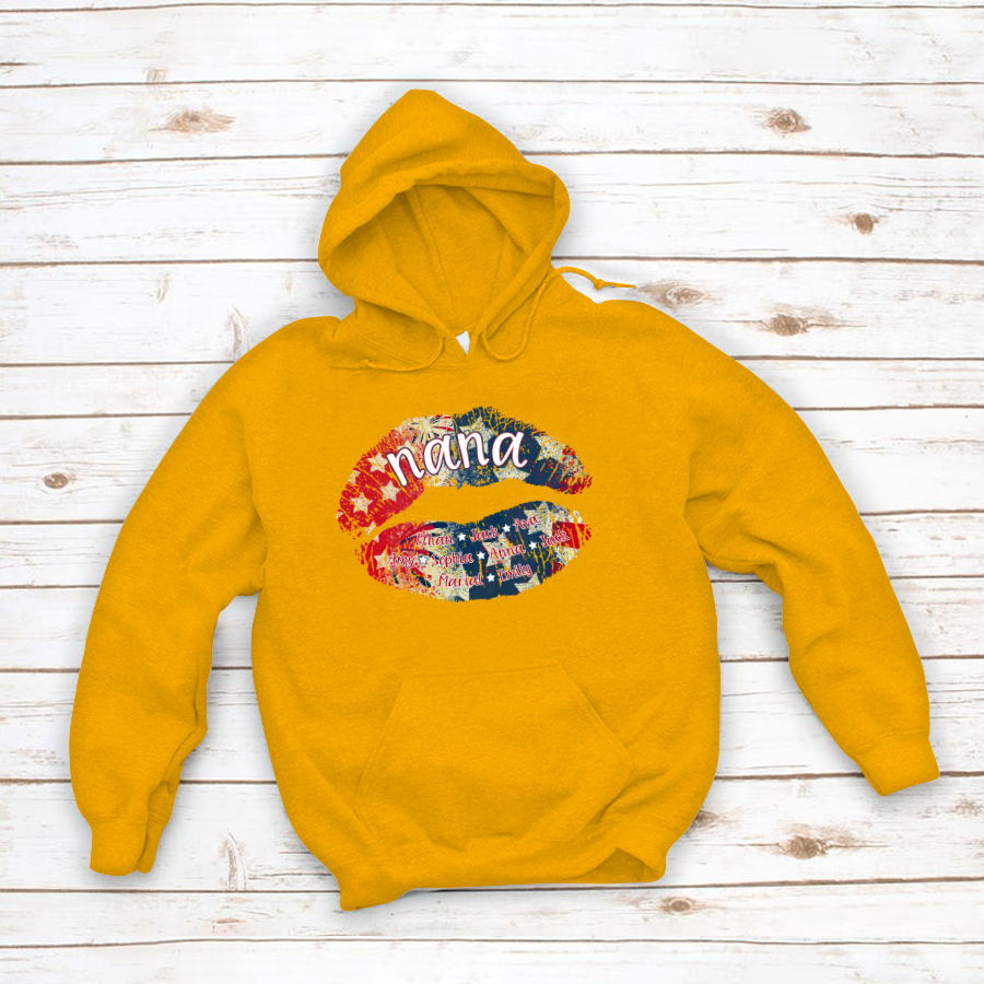 Nana Grandma American Flag Lips Hoodie