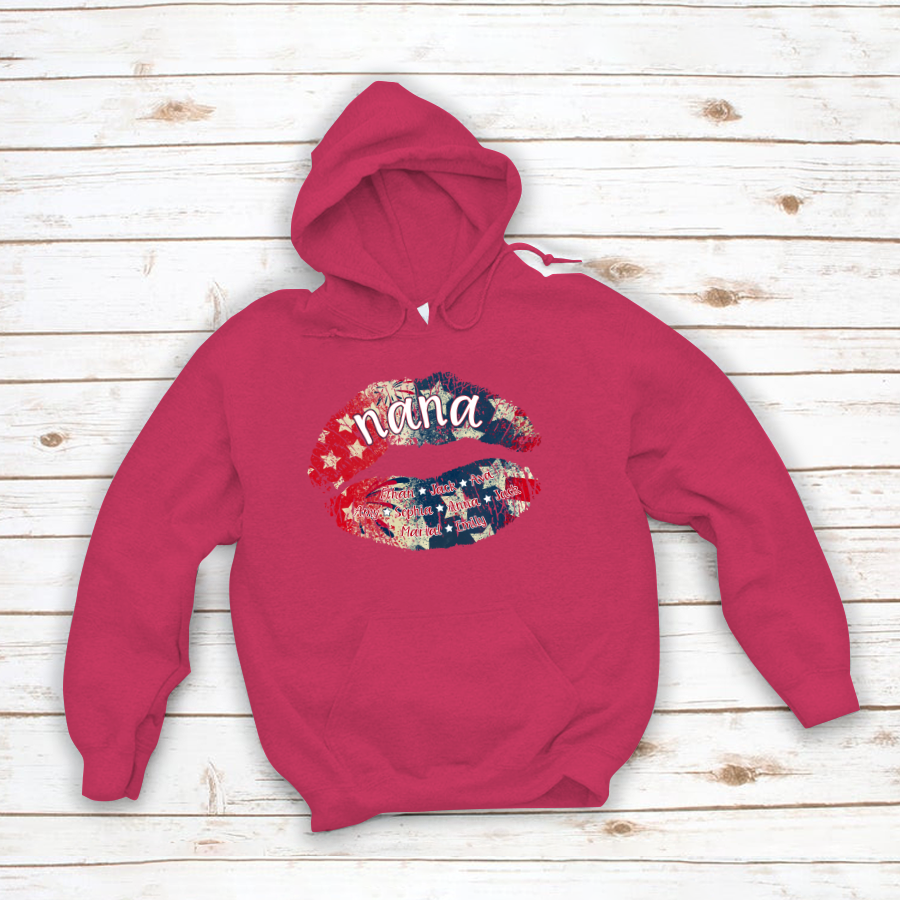 Nana Grandma American Flag Lips Hoodie